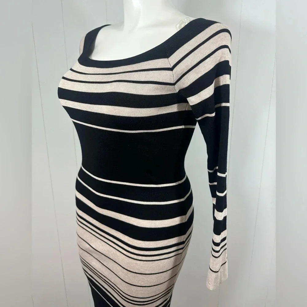 Jolie & Joy Plus Sz 3X Stripped Beige/ Black Long Sleeve Knit Dress - Picture 6 of 12